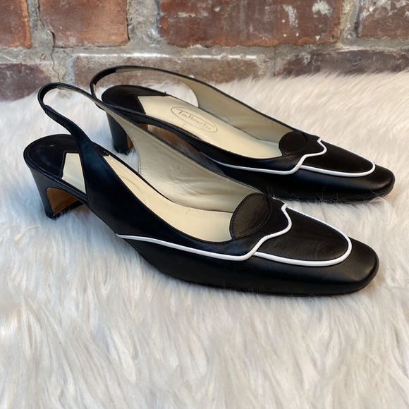 Talbots Shoes - Talbots Black and White Leather Slingback Heels, Size 6.5N